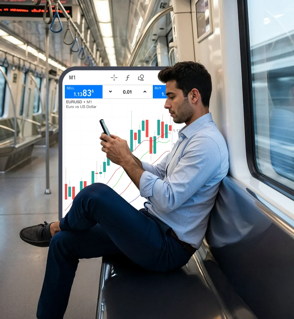 Deriv MT5 dashboard displayed on a laptop,tablet and mobile showing market charts and trading tools for forex and CFD trading analysis.