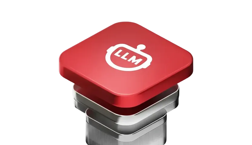 Red 3D block with LLM icon representing Software 3.0 agentic systems - AI orchestration and flexible reasoning capabilities